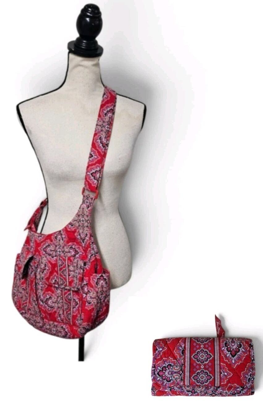 Vera Bradley Vintage Frankly Scarlet Cargo Sling Bag With Wallet Retired Red